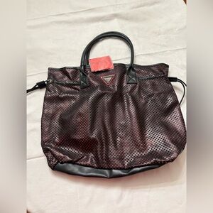 Perforated Wine Red Tote Bag with Black Trim